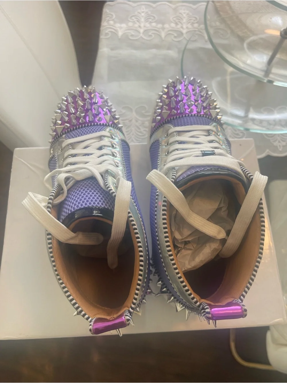 Lavender Spike-Embellished Sneaker with Holographic Trim - Picture 9 of 10